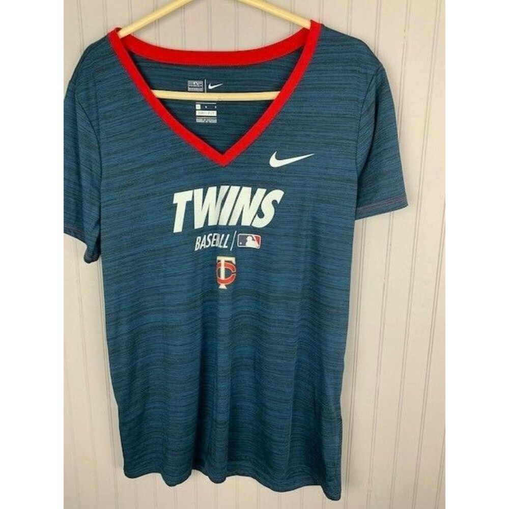 The Nike Tee Womens Size L V Neck Dri Fit Twins Baseball Blue